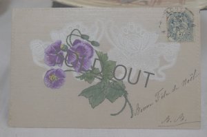 画像1: 1905年　フランスアンティーク　　ヒナゲシとレースがエンボイスされたポストカード