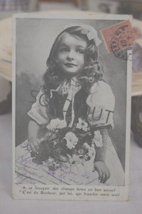 1907年初頭 フランス 巻き毛と民族衣装がかわいい少女のポストカード